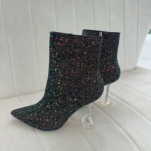 EGO Black Glitter Ankle Boots with Clear Heels